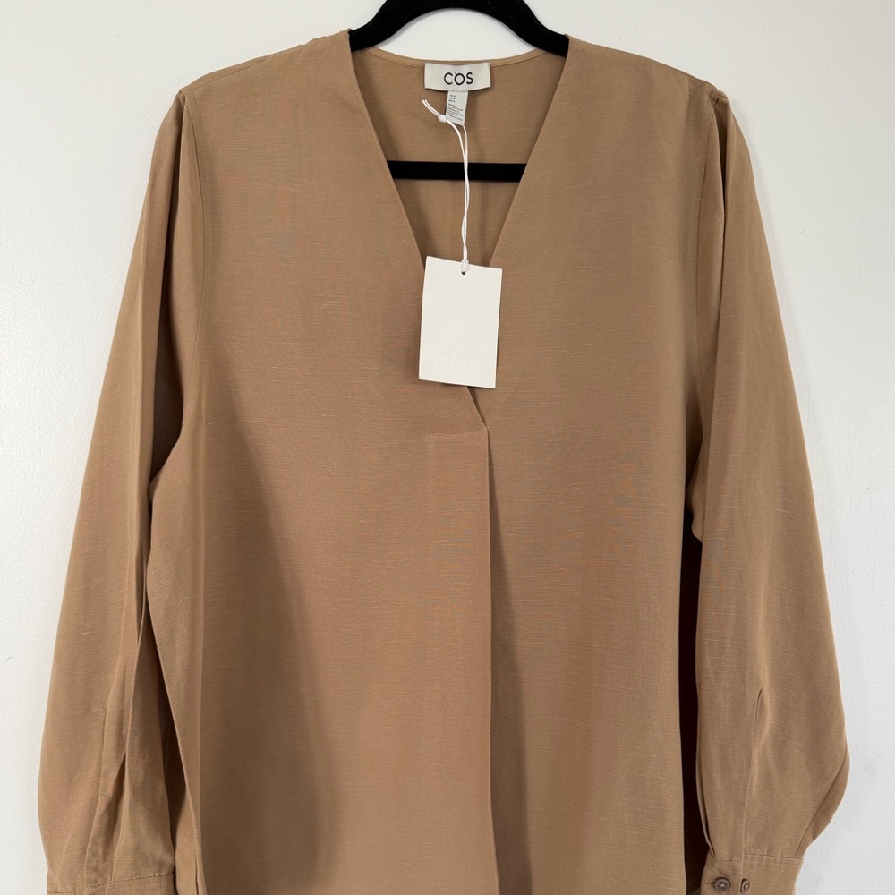 COS NWT Tan V-neck Linen Tunic Top Blouse Shirt